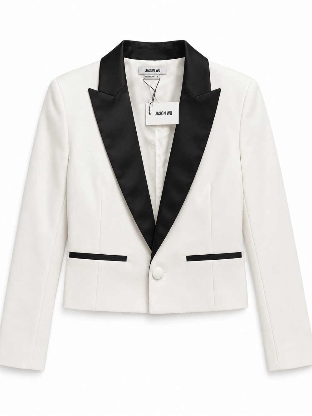 Jason Wu White Blazer with Black Satin Shawl Lapel